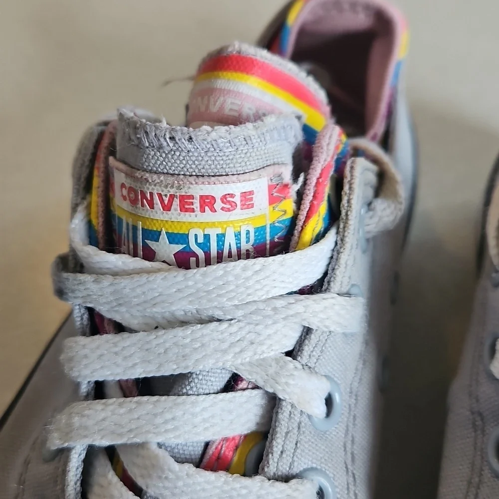 Rainbow Grey Double Tongue Converse Sneakers